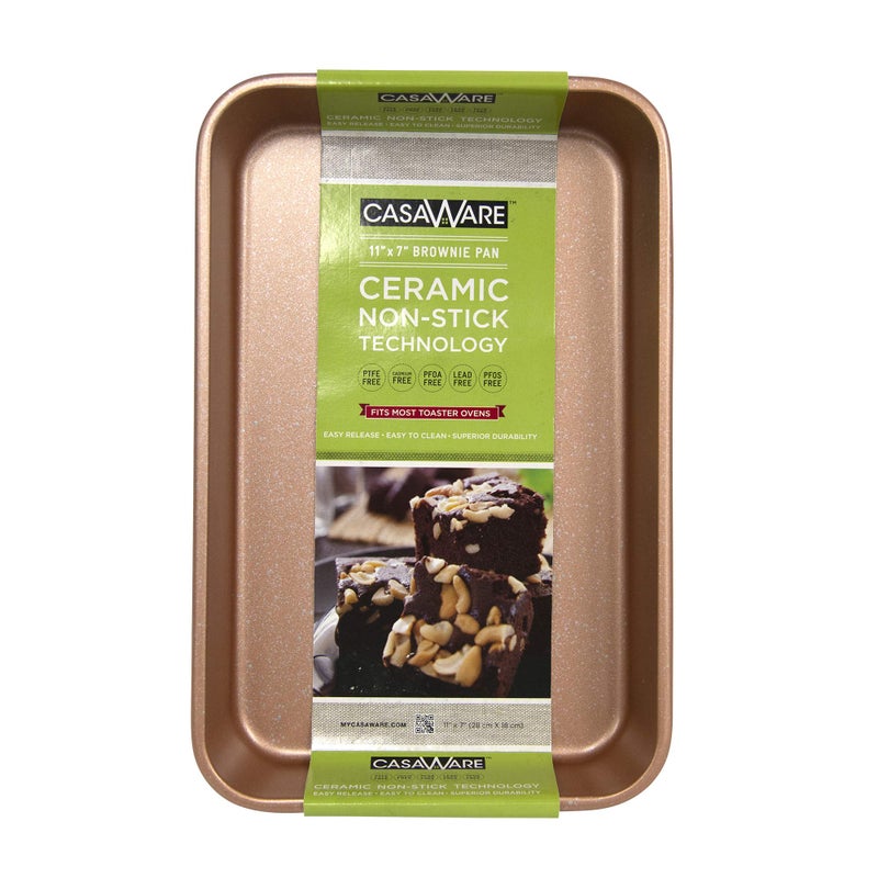 casaWare Toaster Oven Baking Pan 7 x 11-inch Ceramic Coated Non-Stick (Rose Gold Granite) - Image 1